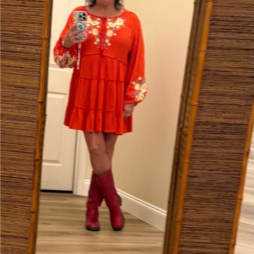 Free People Orange Floral Mini Dress